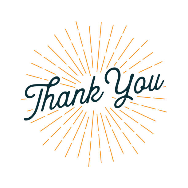 Handwritten Retro Style "Thank You" Card with Light Rays on the White Background