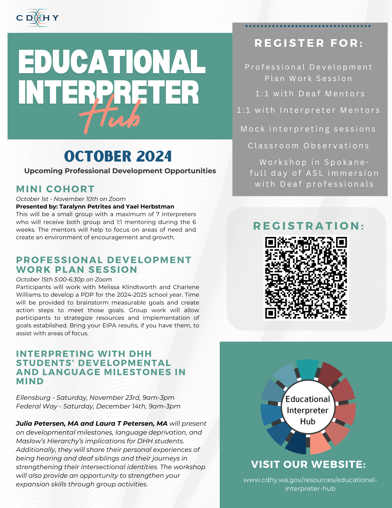 educational interpreter hub flyer for October